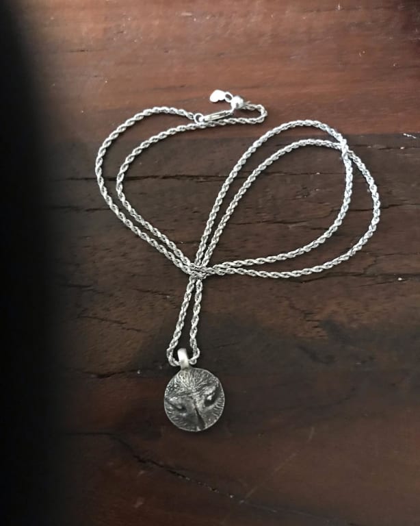 Custom Pet Nose Print Necklaces from Uncommon Goods. Customer submitted image.