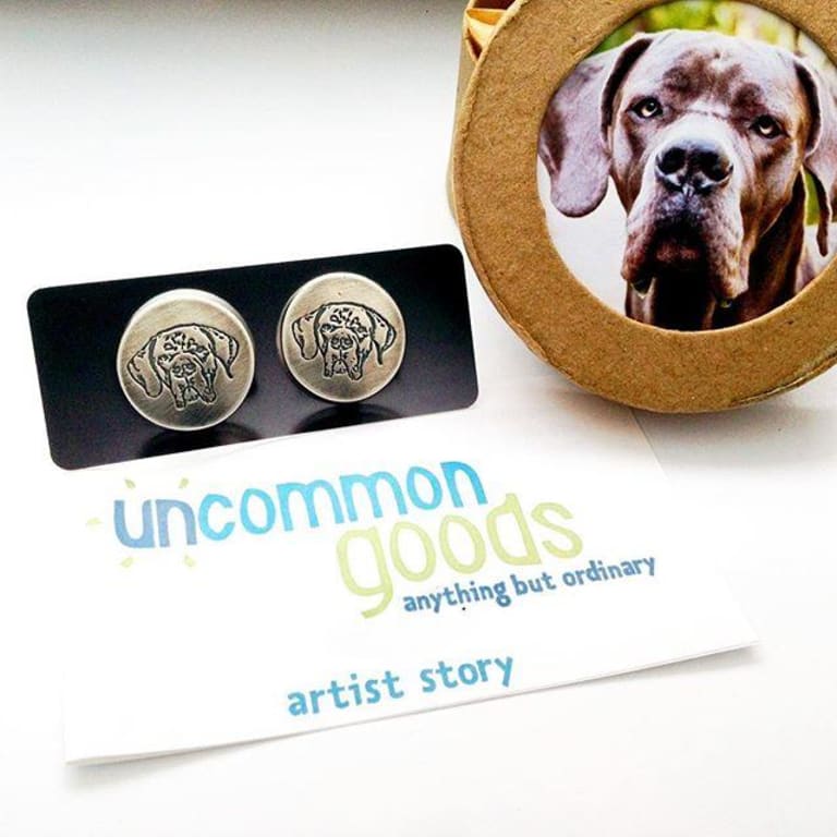 Custom Pet Portrait Cufflinks from Uncommon Goods. Customer submitted image.