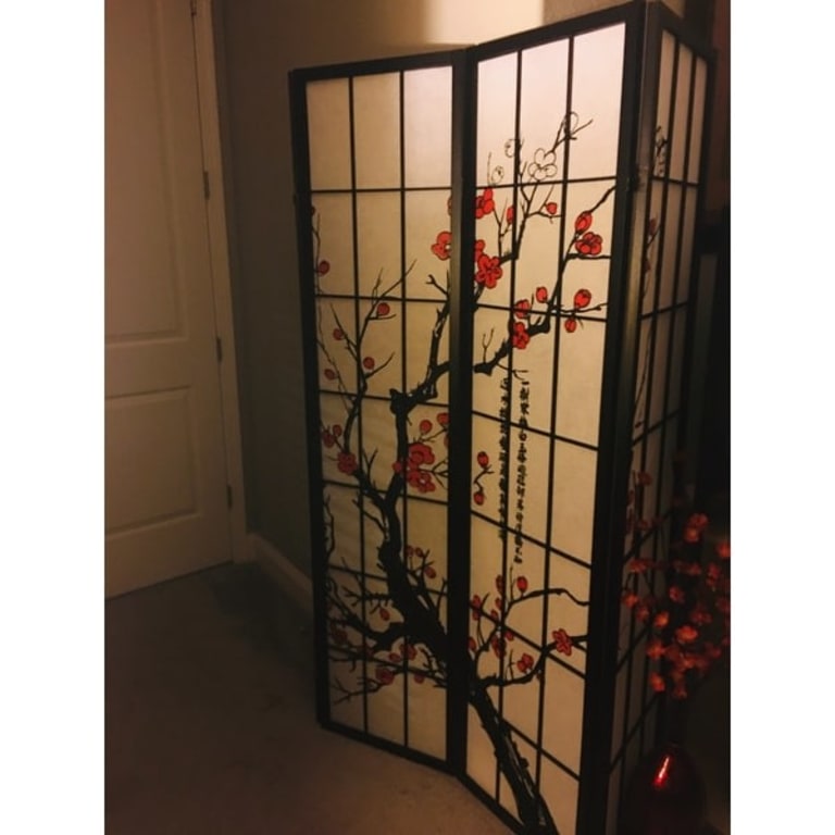 Roundhill Furniture Japanese 4Panel Screen Room Divider, Plum Blossom On Sale Bed Bath