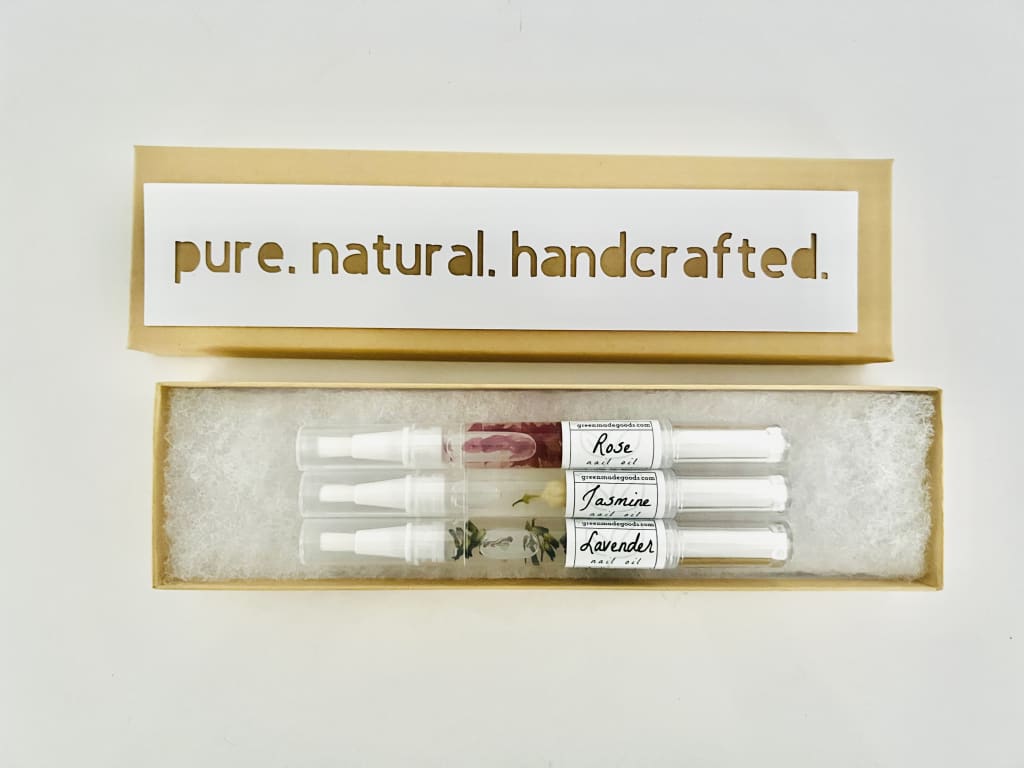 Nourishing Floral Nail Care Pens - Set of 3 from Uncommon Goods. Customer submitted image.