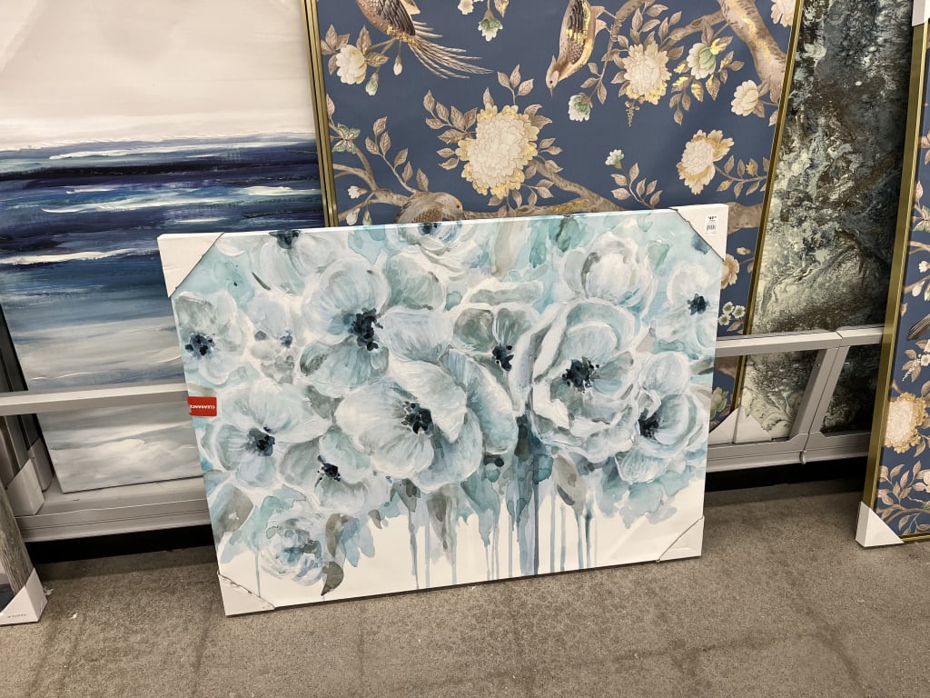 Teal Floral Canvas Wall Art, 30x40