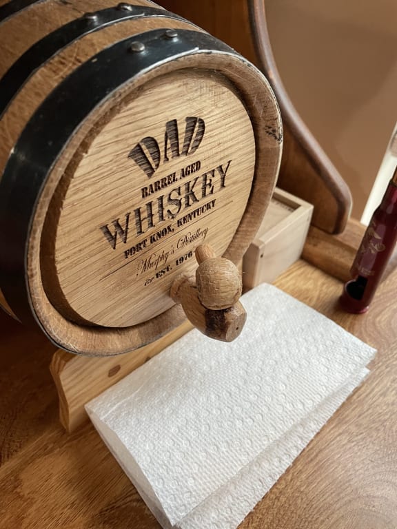 Personalized Whiskey Barrel from Uncommon Goods. Customer submitted image.
