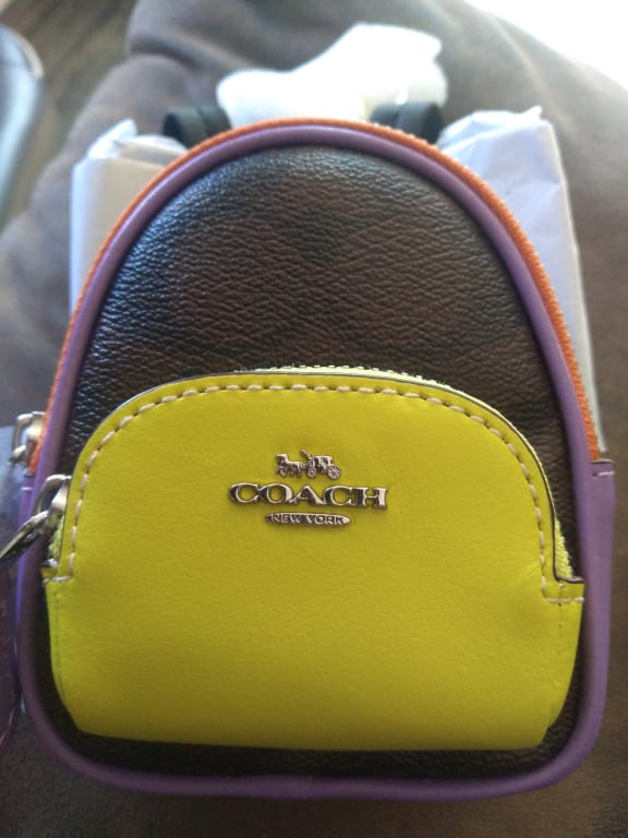 Coach C7803 Mini Court Backpack Bag Charm In Signature Canvas IN Khaki  Saddle 