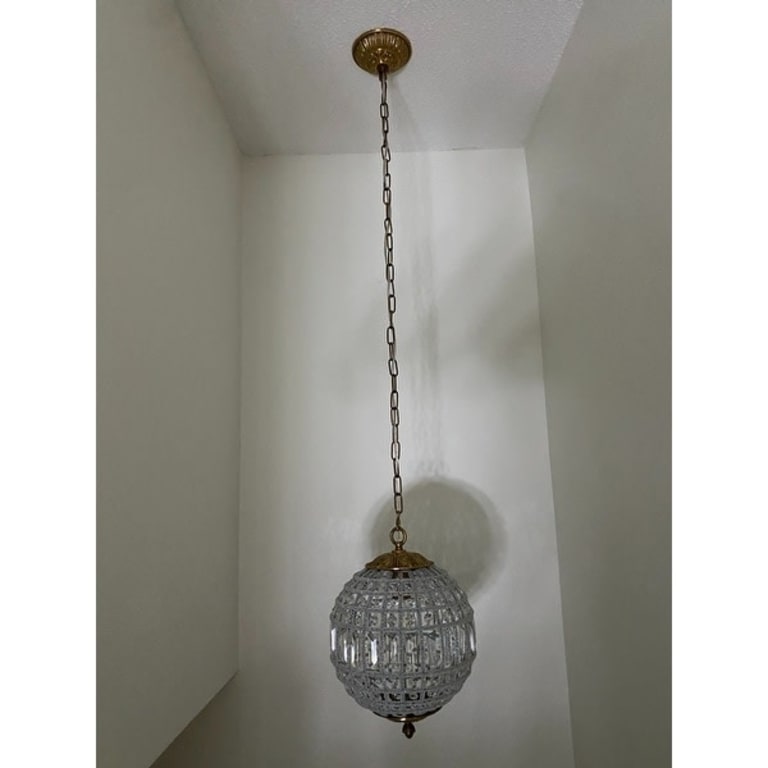 Chandelier, Small Globe Crystal Brass Chandelier Antique Sphere Copper  Hanging Lights 1 Light Bronze Kitchen Dining Room Chandeliers (Size : D30  H45CM