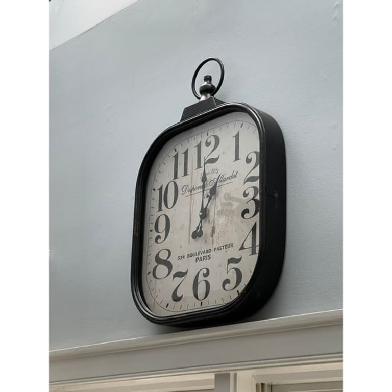 Black Metal Distressed Pocket Watch Style Wall Clock with Ring Finial