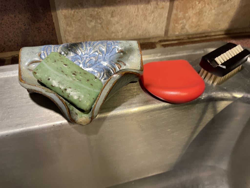 Ceramic Self-Draining Soap Dish from Uncommon Goods. Customer submitted image.