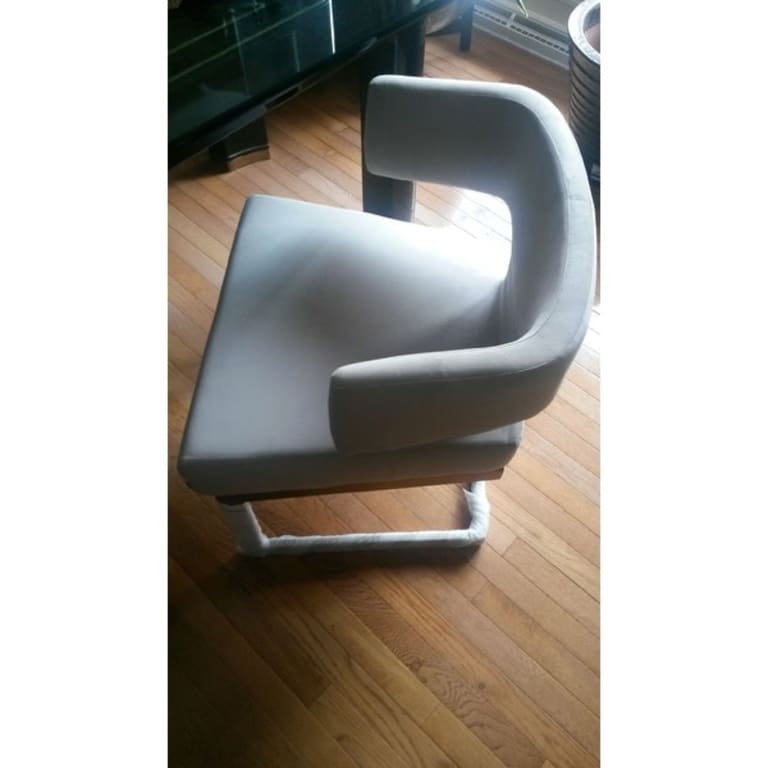 Modrest Calvo Modern OffWhite Velvet & Brass Dining Chair Bed Bath