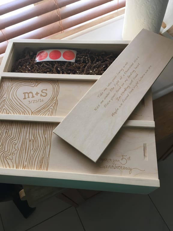 Anniversary Wine Box from Uncommon Goods. Customer submitted image.