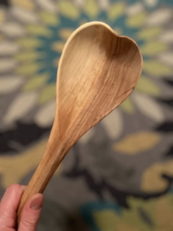 Hand-Carved Heart Serving Spoon from Uncommon Goods. Customer submitted image.