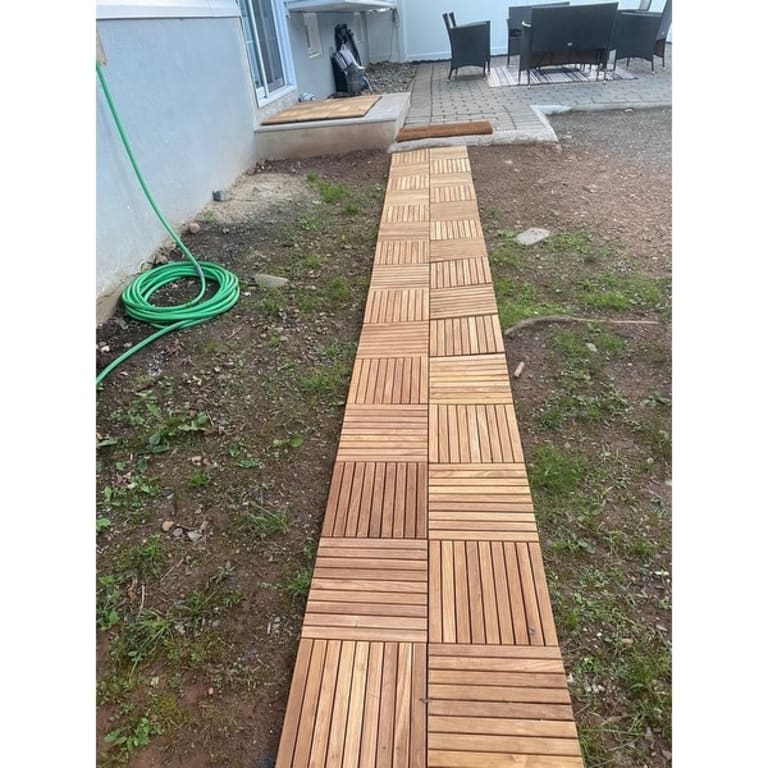 Solid Oiled Teak Wood Interlocking 9slat Flooring Tiles (Pack of 10
