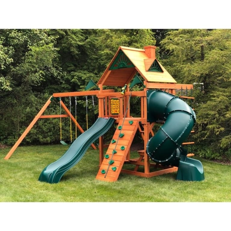 Gorilla Playsets Mountaineer Treehouse Wood Swing Set with Tube Slide