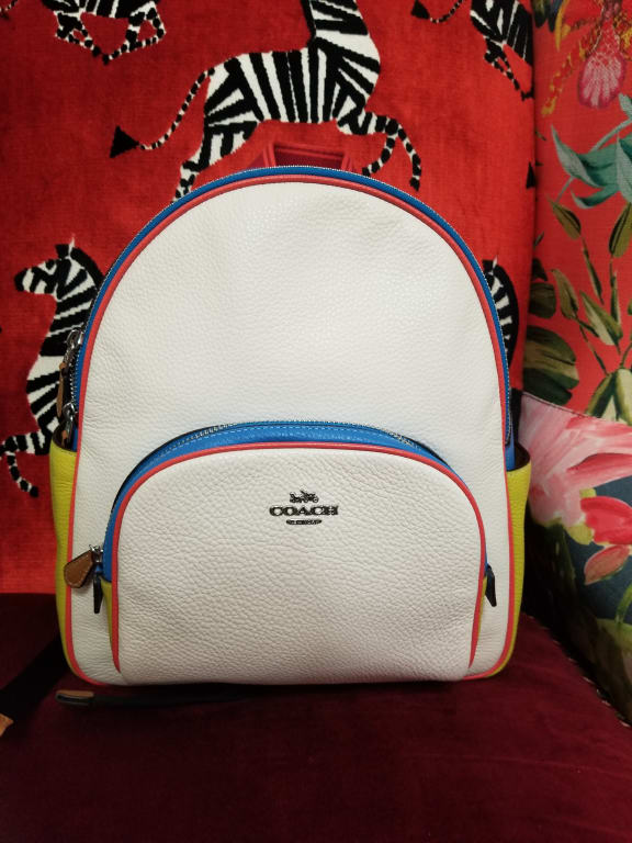 Coach CE628 Court Backpack With Heart Cherry Print IN Gold/Chalk Multi 