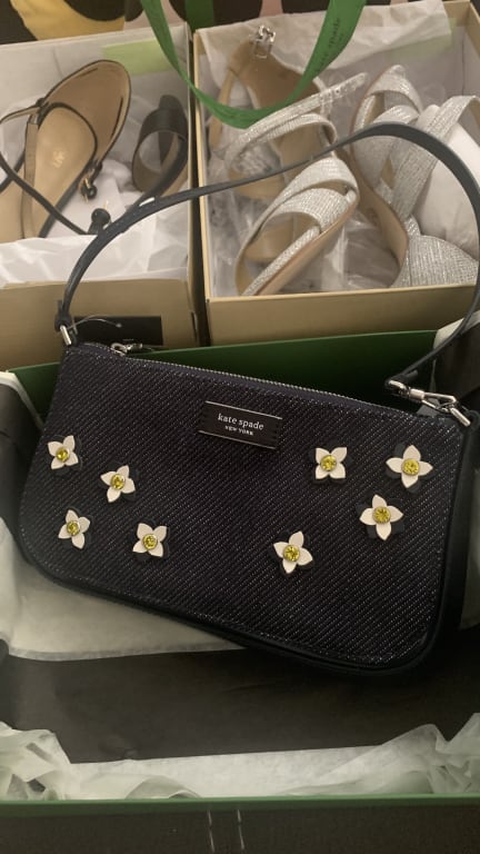 Kate Spade Sam Icon Floral Embellished Denim Mini Pochette, Indigo