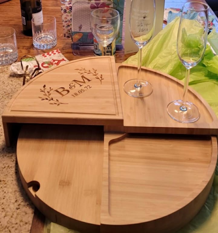 Compact Swivel Cheese Board with Knives from Uncommon Goods. Customer submitted image.