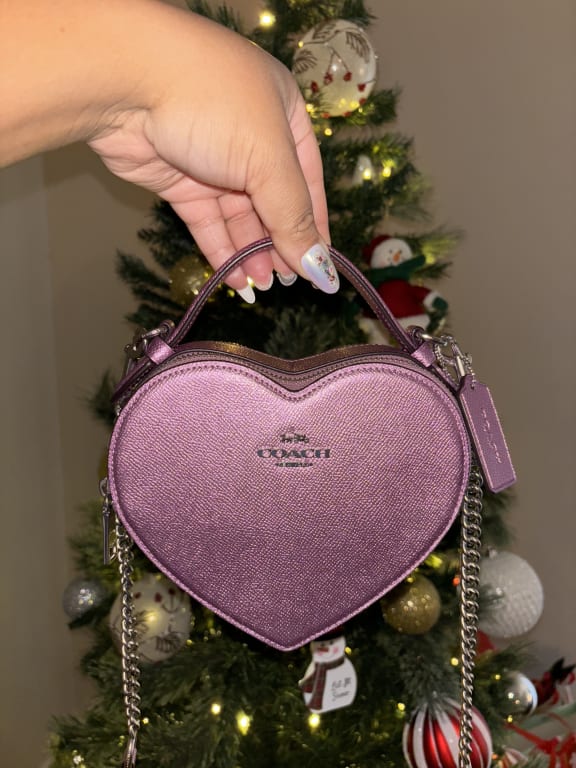 pink heart shaped coach purse