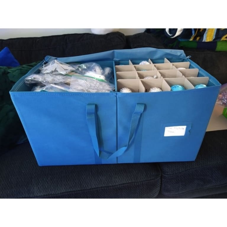 StorageBud Large Christmas Ornament Storage Box with Adjustable Dividers Ornament Storage