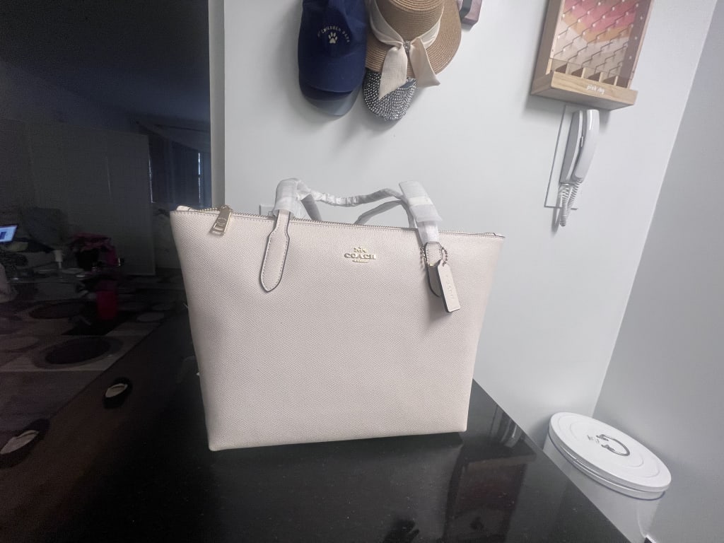 coach zip top tote white