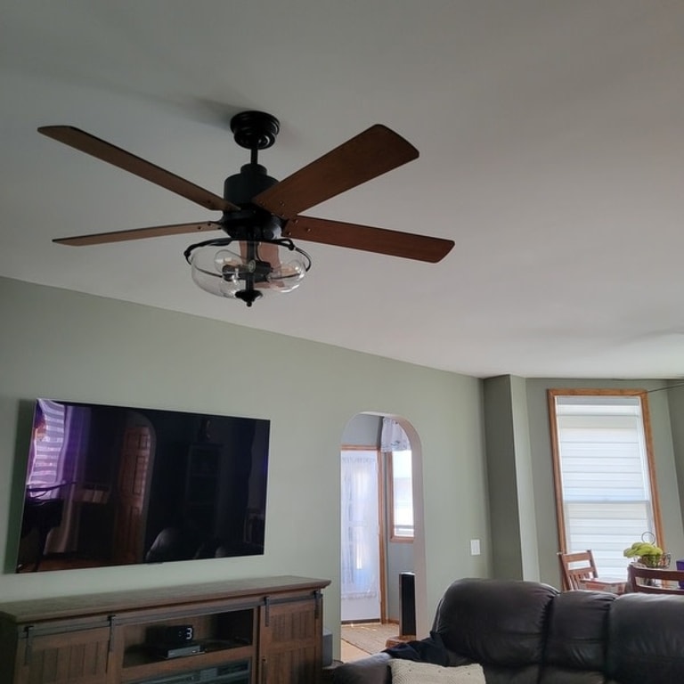 52-in Farmhouse Brown Glass Shade 5-Blade Reversible Ceiling Fan with ...