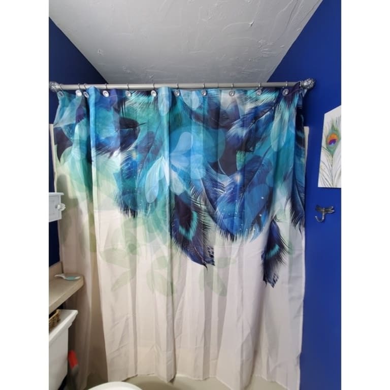 Extra Long Polyester Shower Curtain with Hooks Peacock 72" x 78" Bed