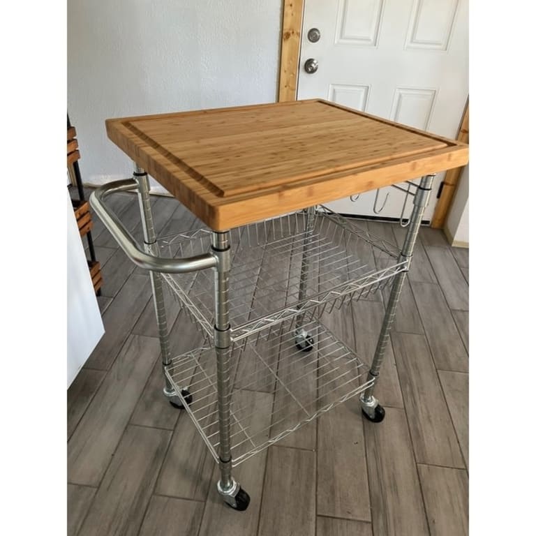 TRINITY EcoStorage® Bamboo Kitchen Cart, Chrome On Sale Bed Bath