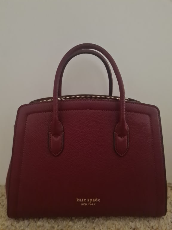 NWT $348 Kate Spade Knott Medium Satchel Pebbled Leather Bag Bungalow Tan