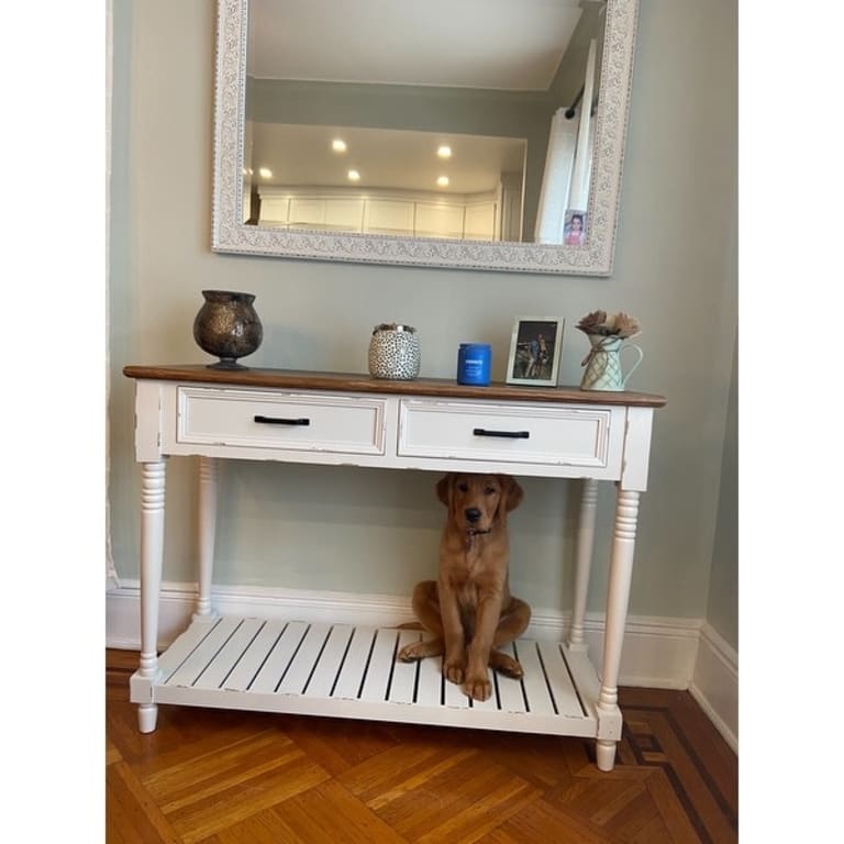 ClickDecor Baker Console Table, Antique White On Sale Bed Bath
