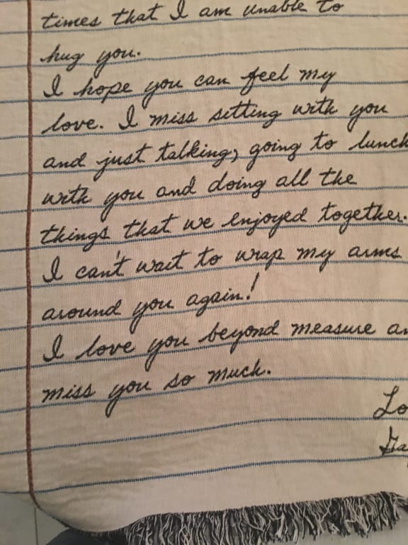 Personalized Hand-Written Letter Blanket from Uncommon Goods. Customer submitted image.