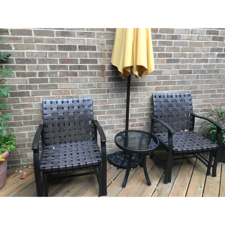 Claribelle 5piece Strap Bistro Set with Ottomans and Side Table by