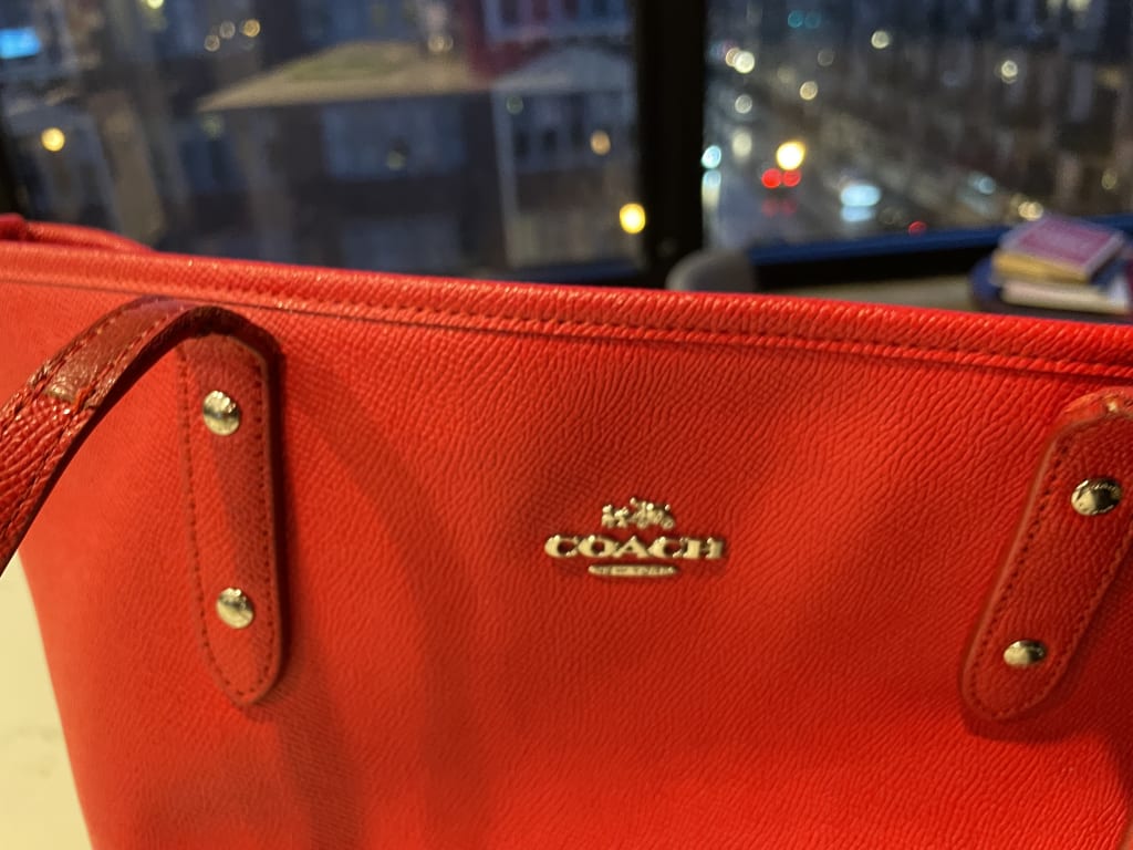 Coach outlet zip top tote women's purses red Clearance