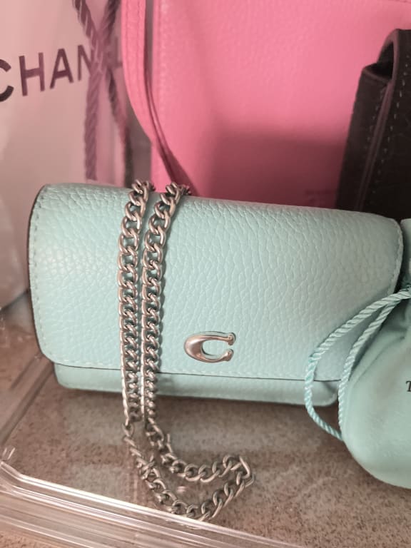 Coach C6718 Half Flap Chain Strap Card Case Leather Women's COACH