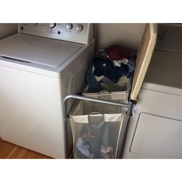 HoneyCanDo Silver/Natural Triple Laundry Sorter with Ironing Board