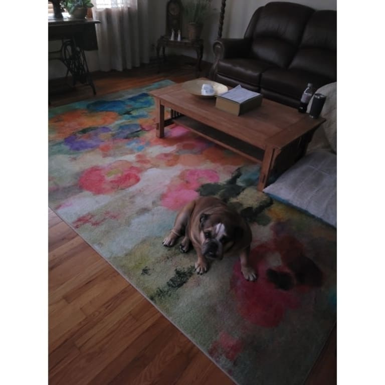 Mohawk Home Blurred Blossoms Abstract Floral Area Rug On Sale Bed