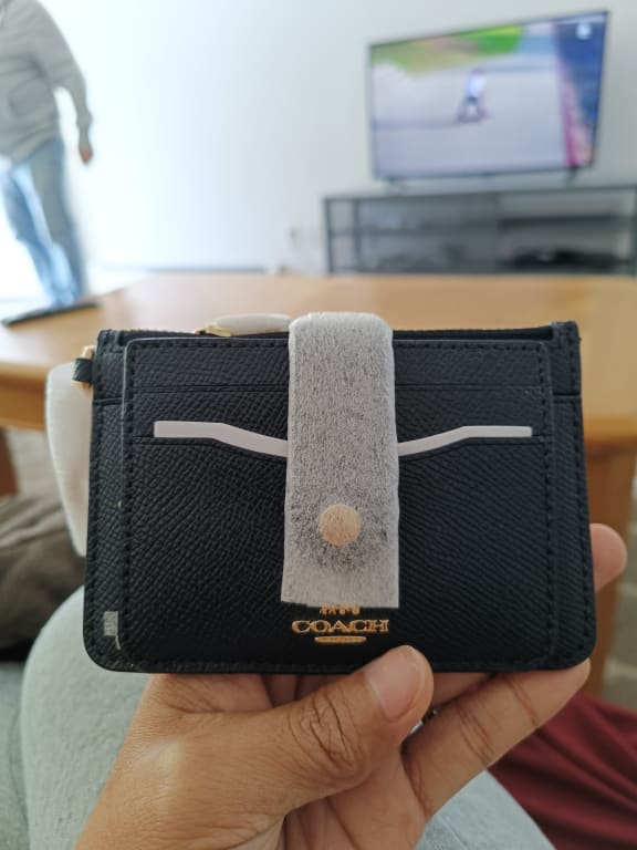 COACH Crossgrain Leather Small Silver Zip Around Card Case