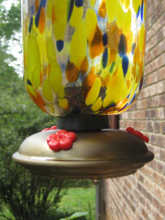 Glass Confetti Hummingbird Feeder from Uncommon Goods. Customer submitted image.