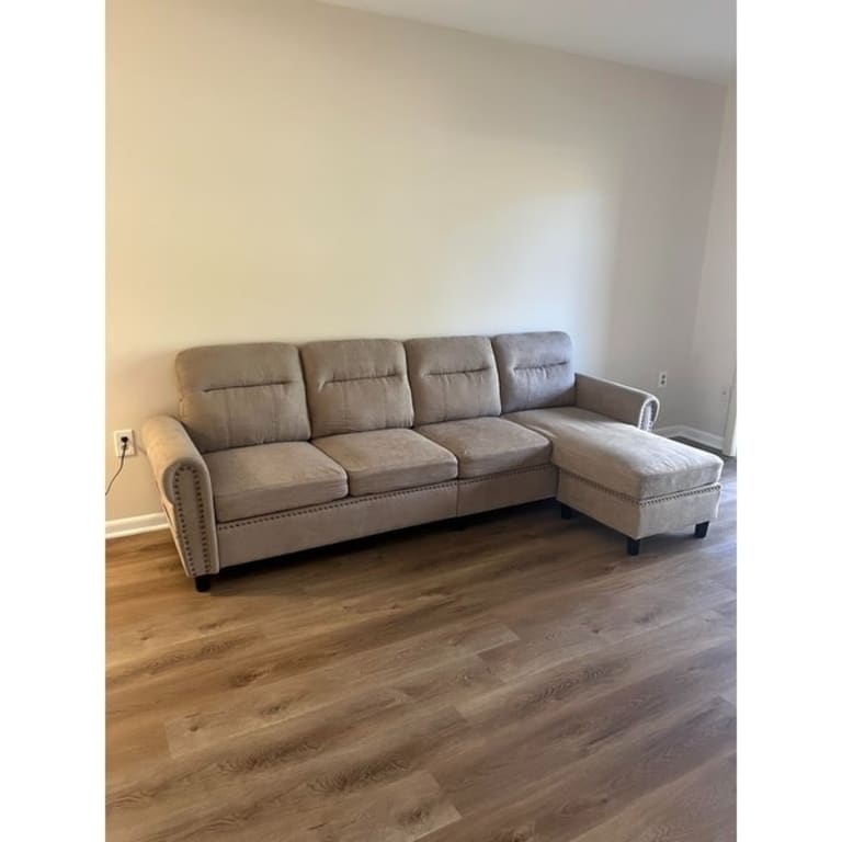 4 Seater L Shaped Reversible Nailed Sectional Sofa with Storage Ottoman On Sale Bed Bath