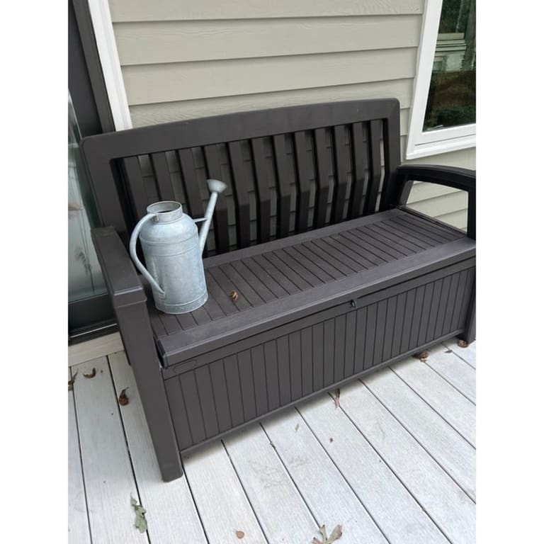 EconoHome 2-Seat Outdoor Storage Bench - 60 Gallon Capacity, Weatherproof Resin, With Rain Cover For Patio