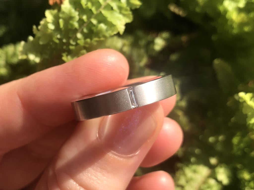 Vertical baguette Platinum Mens ring