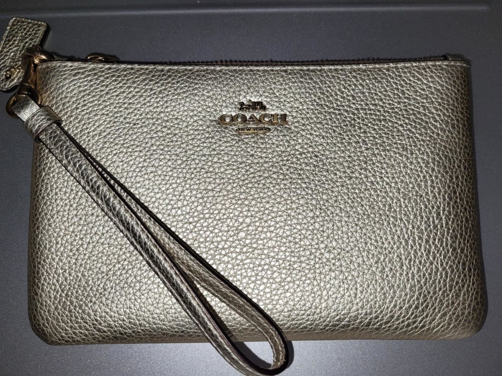 Disney X Coach Small Wristlet In Regenerative Leather With Mickey