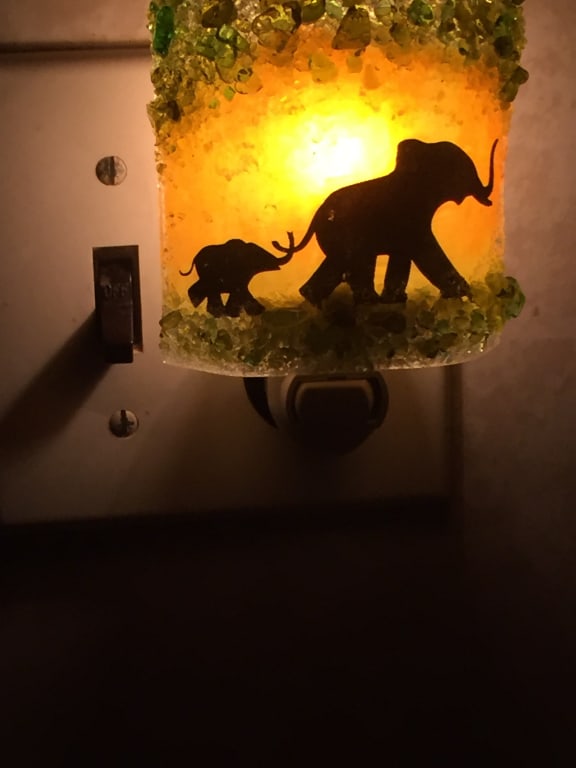 Recycled Glass Elephants Night Light from Uncommon Goods. Customer submitted image.