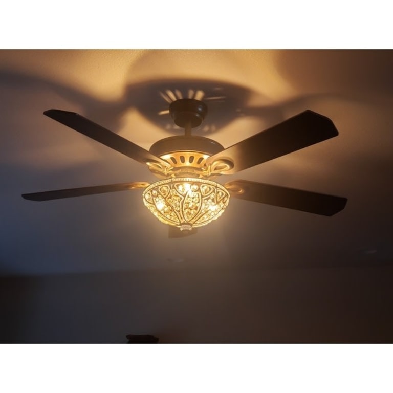 Gliska Rustic Bronze 5blade Lighted Ceiling Fan with Crystal Shade