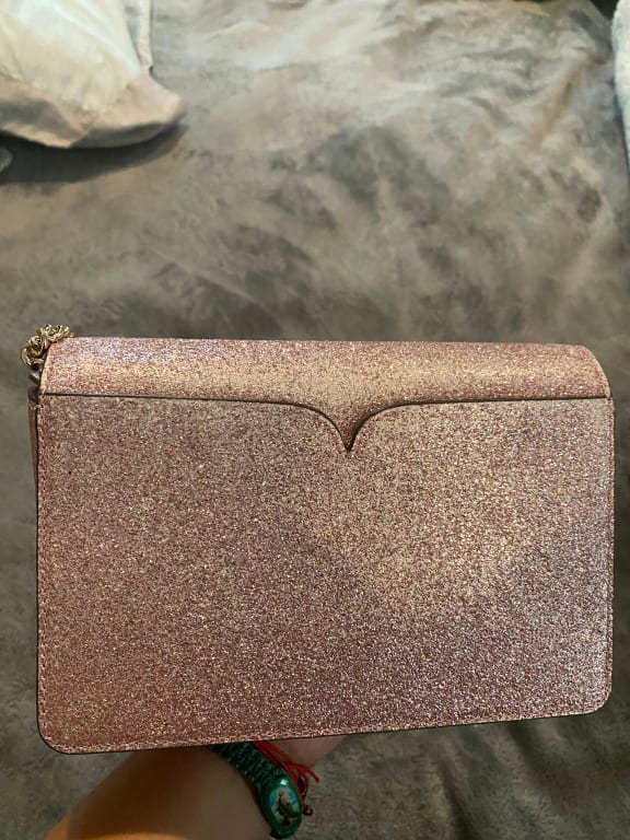 Kate Spade Rose Gold Nicola Shimmer Twistlock Chain Wallet