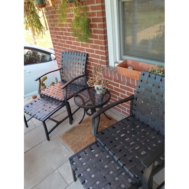 Claribelle 5piece Strap Bistro Set with Ottomans and Side Table by