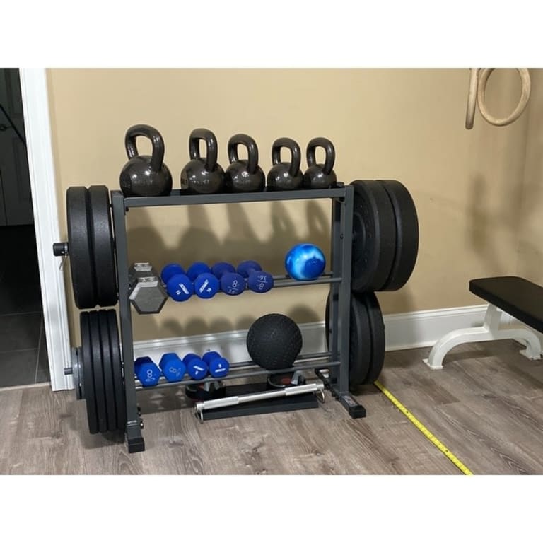 BalanceFrom Fitness 5, 8, and 12 Pound Neoprene Coated Dumbbell Set with  Stand