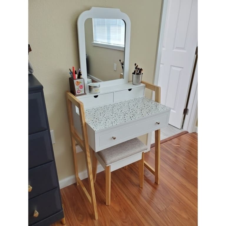 Costway Makeup Vanity Table Dressing table Cushioned Stool Set On Sale Bed Bath & Beyond