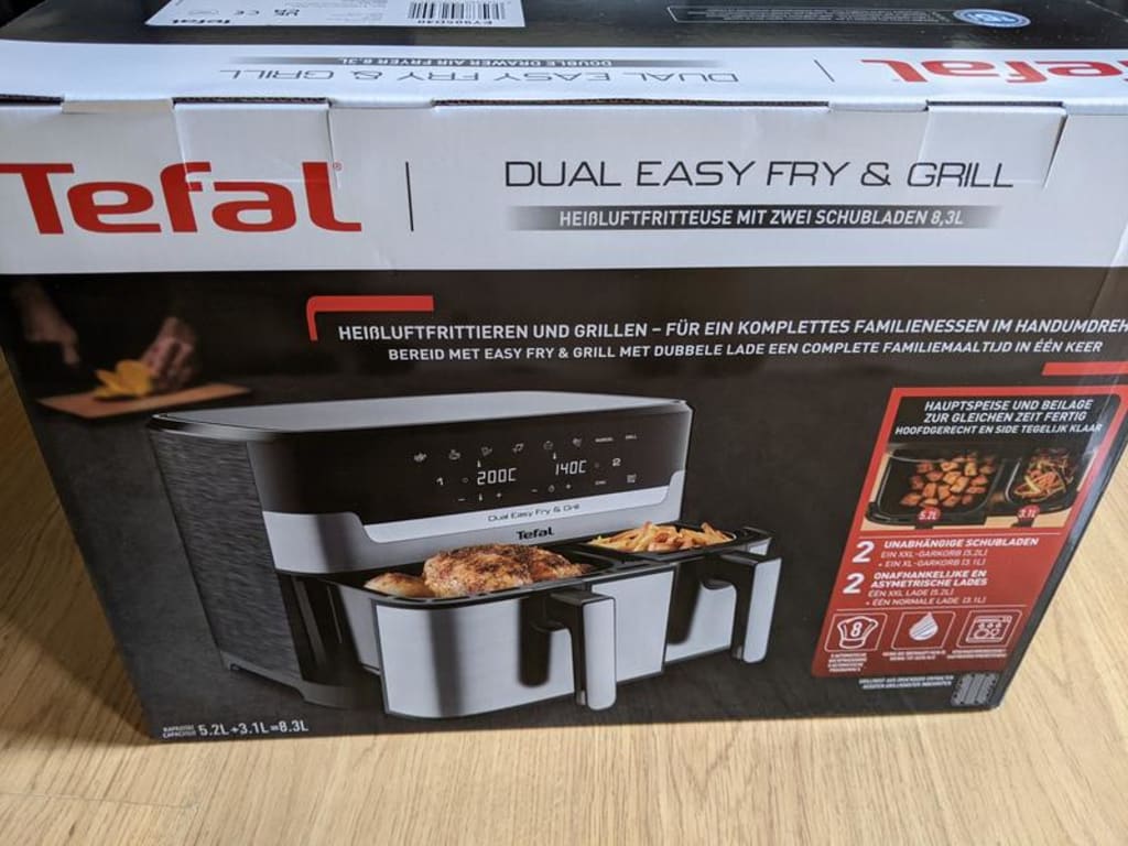 Tefal, Air Fryer, Easy Fry Dual Drawers Air Fryer And Grill Grey