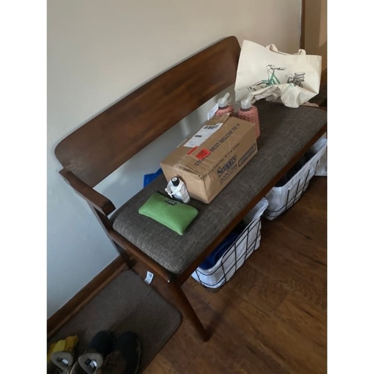 Carson Carrington Comiskey Cherry Finish Arm Dining Bench with Back ...