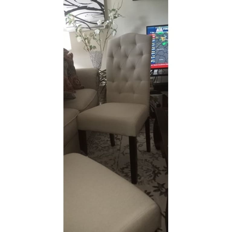Gymax Set of 4 Beige Tufted Dining Chair Upholstered w/ Nailhead Trim