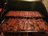 Jerky going into the smoker.