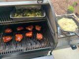 BBQ chicken thighs with broccoli and cauliflower rice