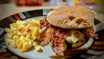 Bacon Mac and cheese burger from the Karbon Griddle